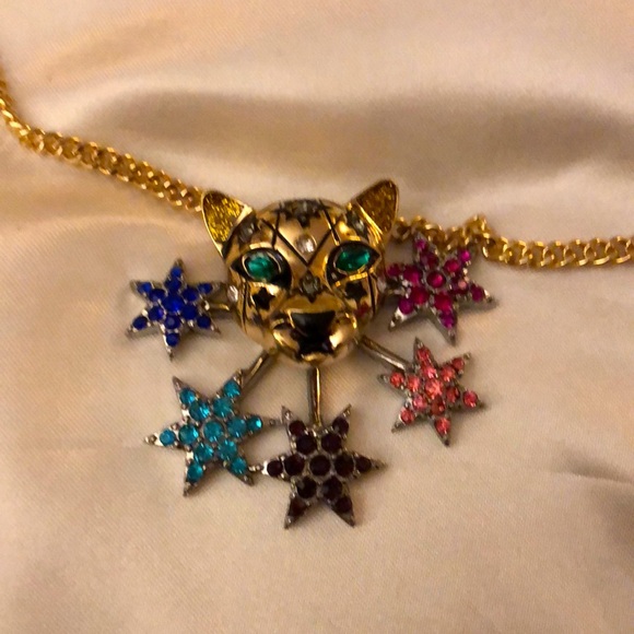 Betsey Johnson Gold Tone Leopard & Shooting Star Pendant Necklace NWT - Picture 14 of 16